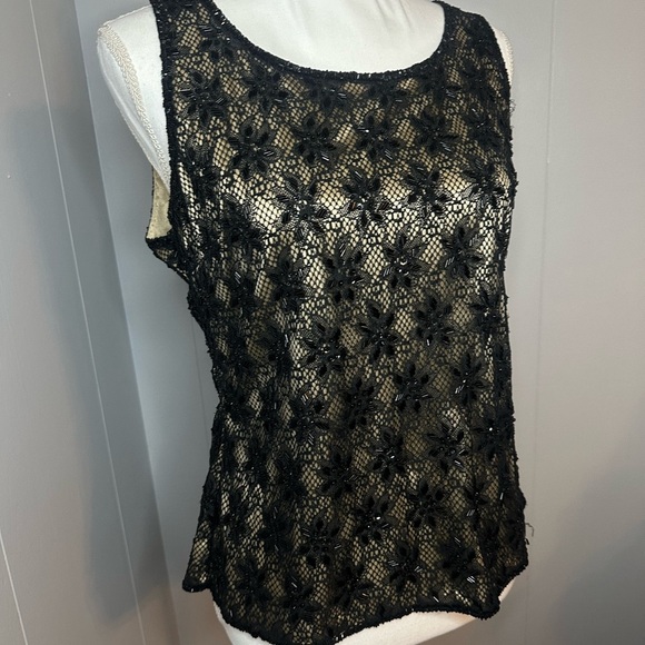 Brilliante by J.A. Beaded Lace Tank Top | Vintage Glam | Size L - Picture 2 of 7